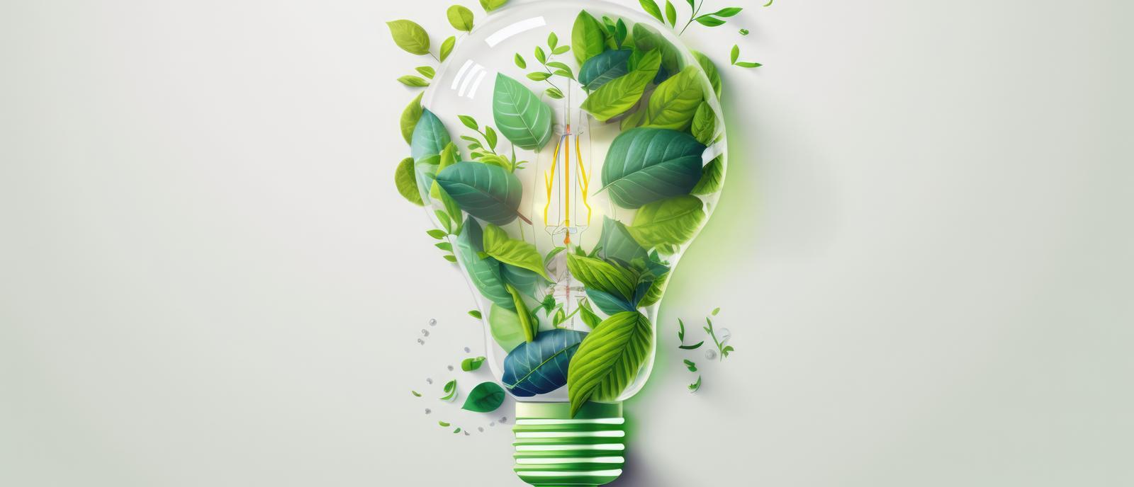 Top View Vector Illustration: Green Eco-Friendly Lightbulb from Fresh Leaves for Energy Saving and Environmental Sustainability. 