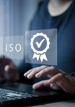 Certification and standardization process, iso certified business, conformity to international standards and quality assurance concept. Person touching certificate icon.