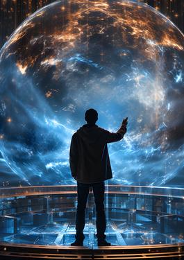 Person framför blått sken scifi