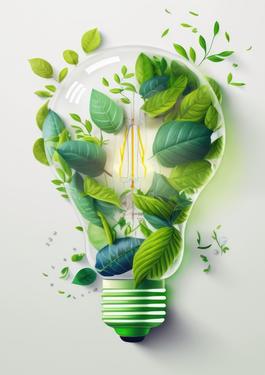Top View Vector Illustration: Green Eco-Friendly Lightbulb from Fresh Leaves for Energy Saving and Environmental Sustainability. 